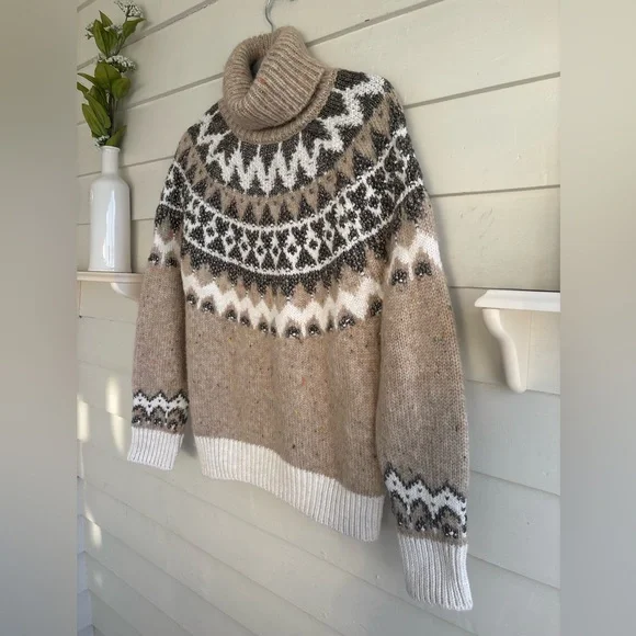 Pilcro For Anthropologie Ribbed Turtleneck Fair Isle Sweater Size Small - Picture 11 of 12